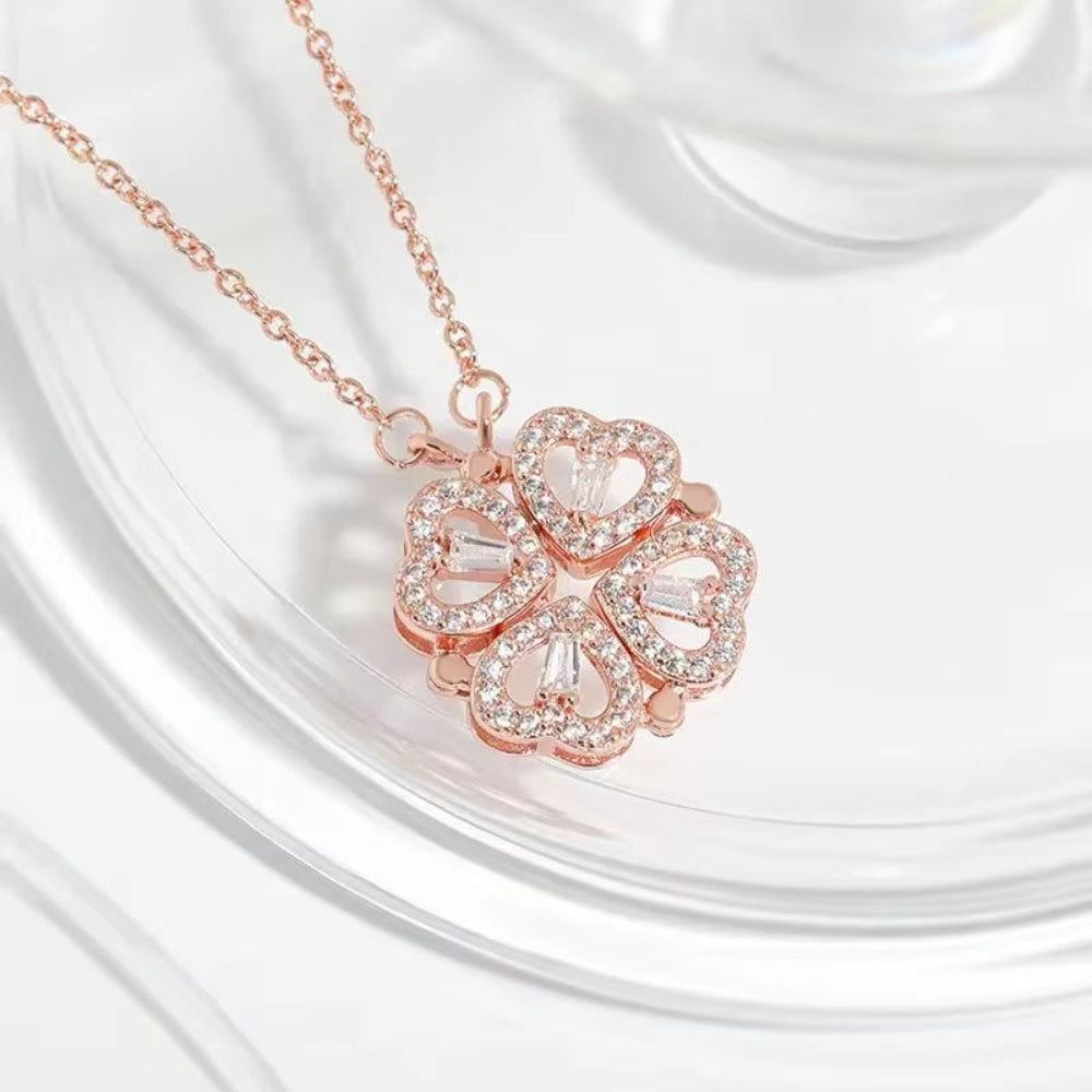 Love Magnetic Pendant Necklace Ladies Clover Necklace Heart Shaped Heart Necklace Lucky 4 in 1 Love Pendant Jewelry Gift